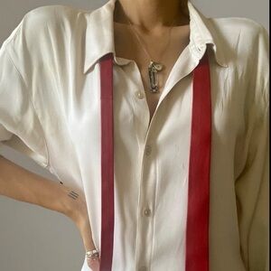 Vintage Red Leather Skinny Tie Made In Germany Unisex